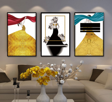 Bộ 3 Bức Cô Gái Váy Vàng Hiện Đại