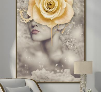 Tranh Chân Dung Cô Gái Hoa Hồng Vàng