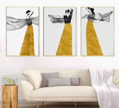 Bộ 3 Bức Cô Gái Váy Vàng