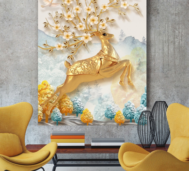 Tranh Trang Trí Nai Vàng DEN01