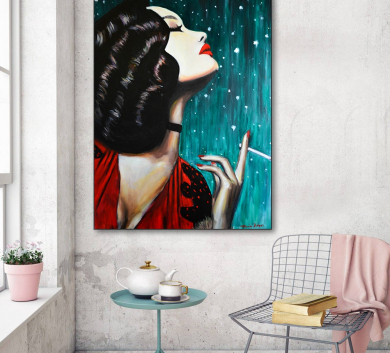 Tranh Cô Gái Hút Thuốc Nghệ Thuật